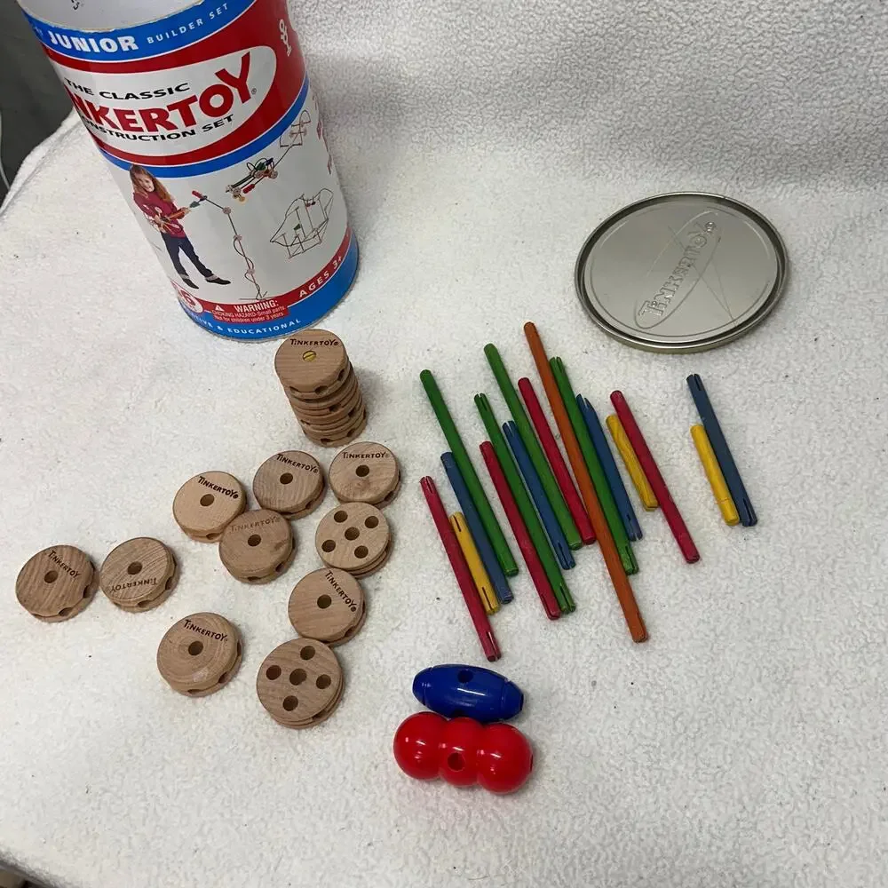 Tinkertoy Junior Builder Set Wooden Construction Toy Incomplete With Can
